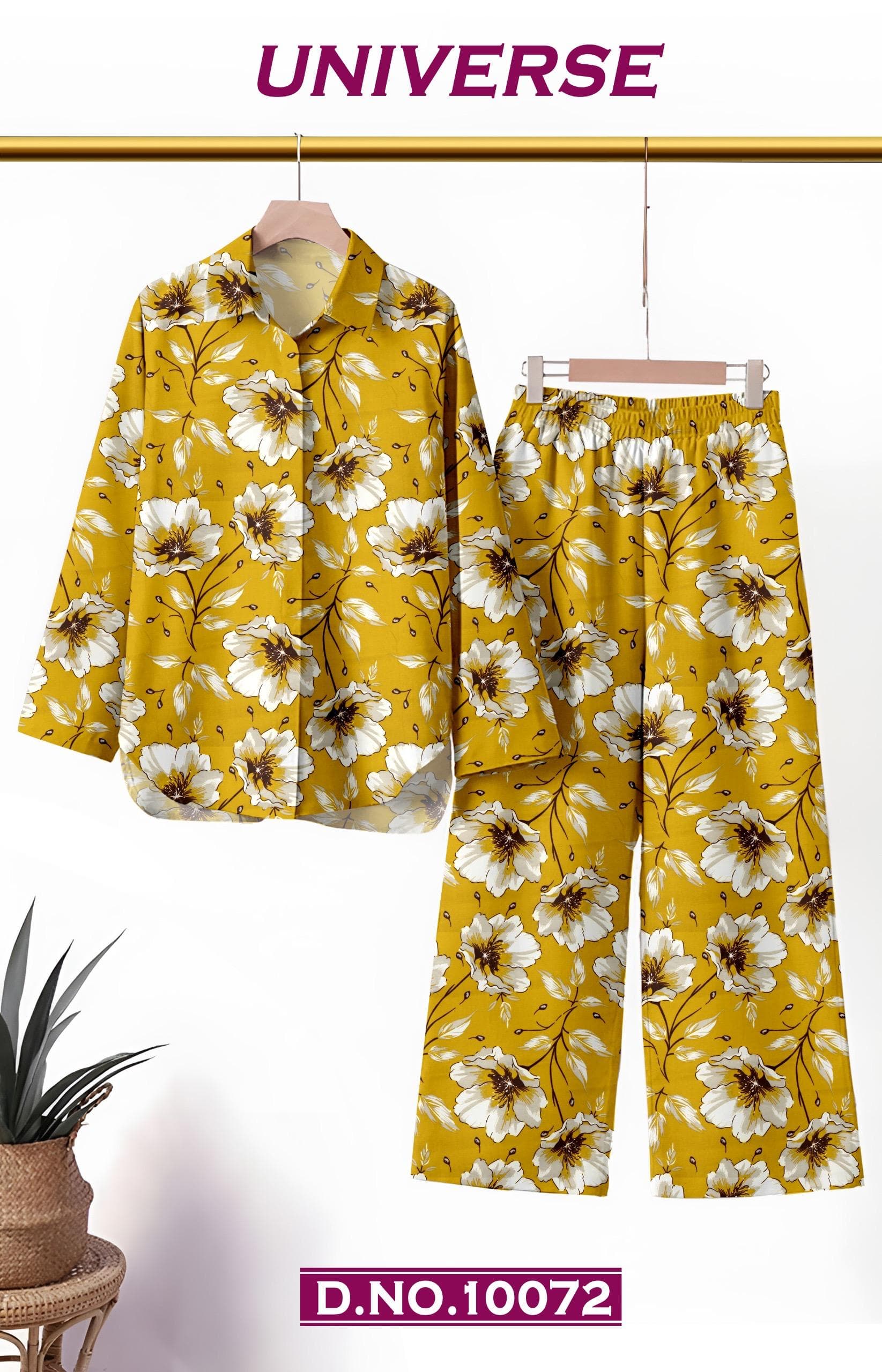 UNIVERSE mustard floral printed co-ord set fabric, D.No. 10072, by Vintage Fabric