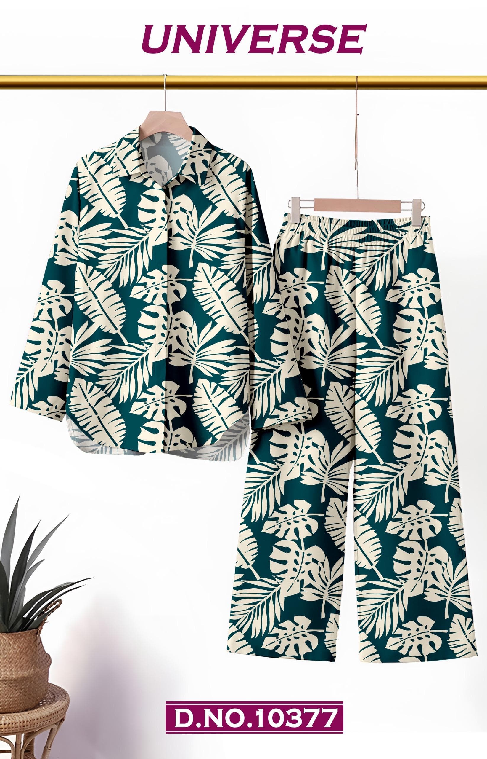 UNIVERSE teal tropical leaf printed co-ord set fabric, D.No. 10377, by Vintage Fabric