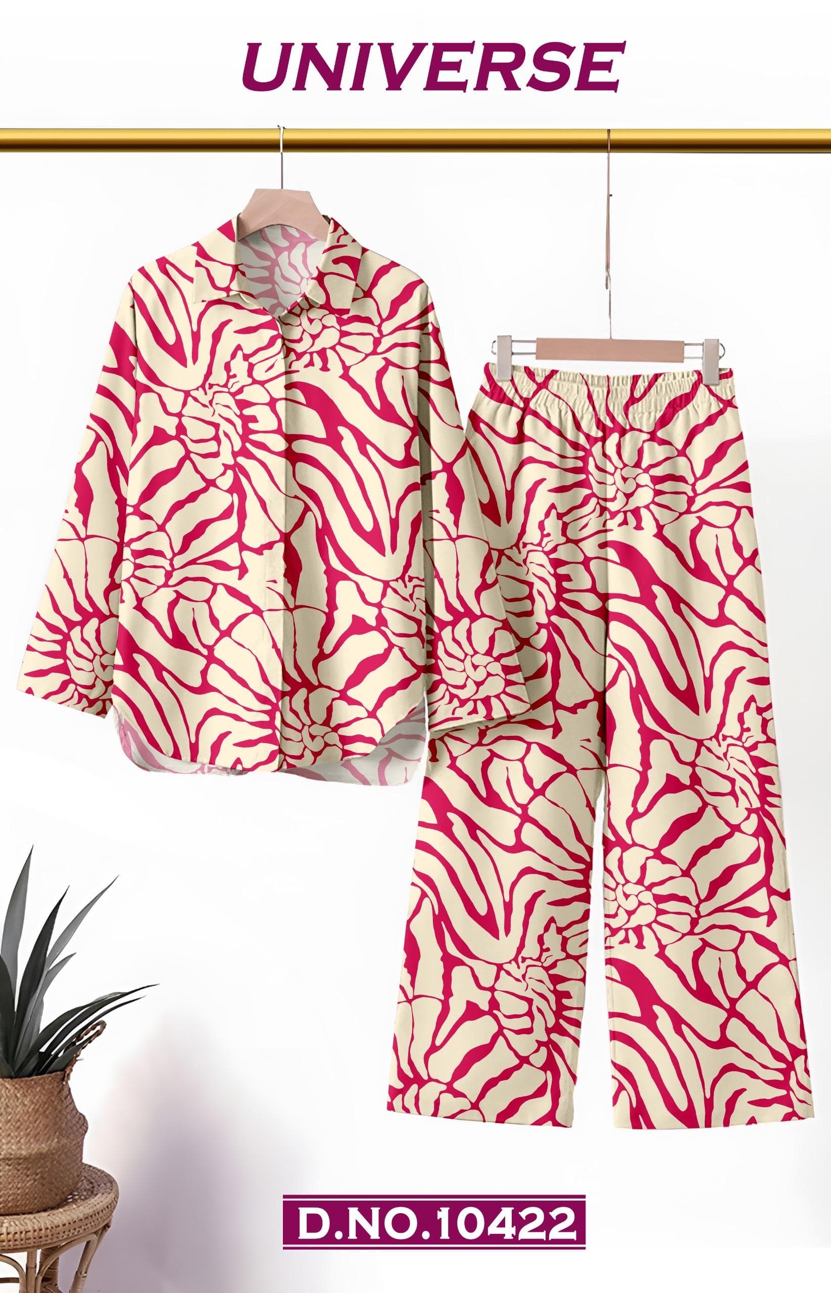 UNIVERSE pink coral bloom printed co-ord set fabric, D.No. 10422, by Vintage Fabric