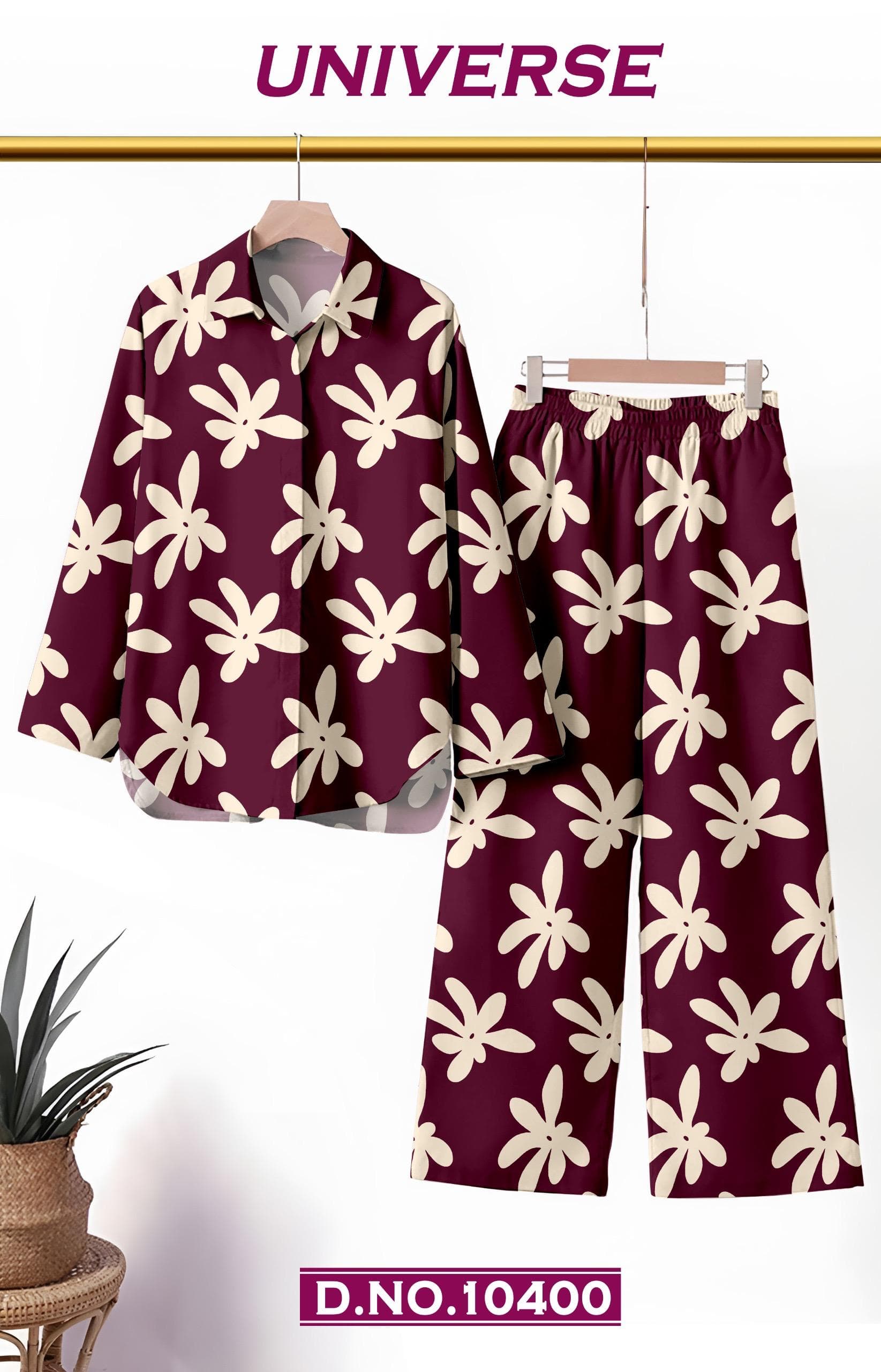 UNIVERSE wine floral printed co-ord set fabric, D.No. 10400, by Vintage Fabric