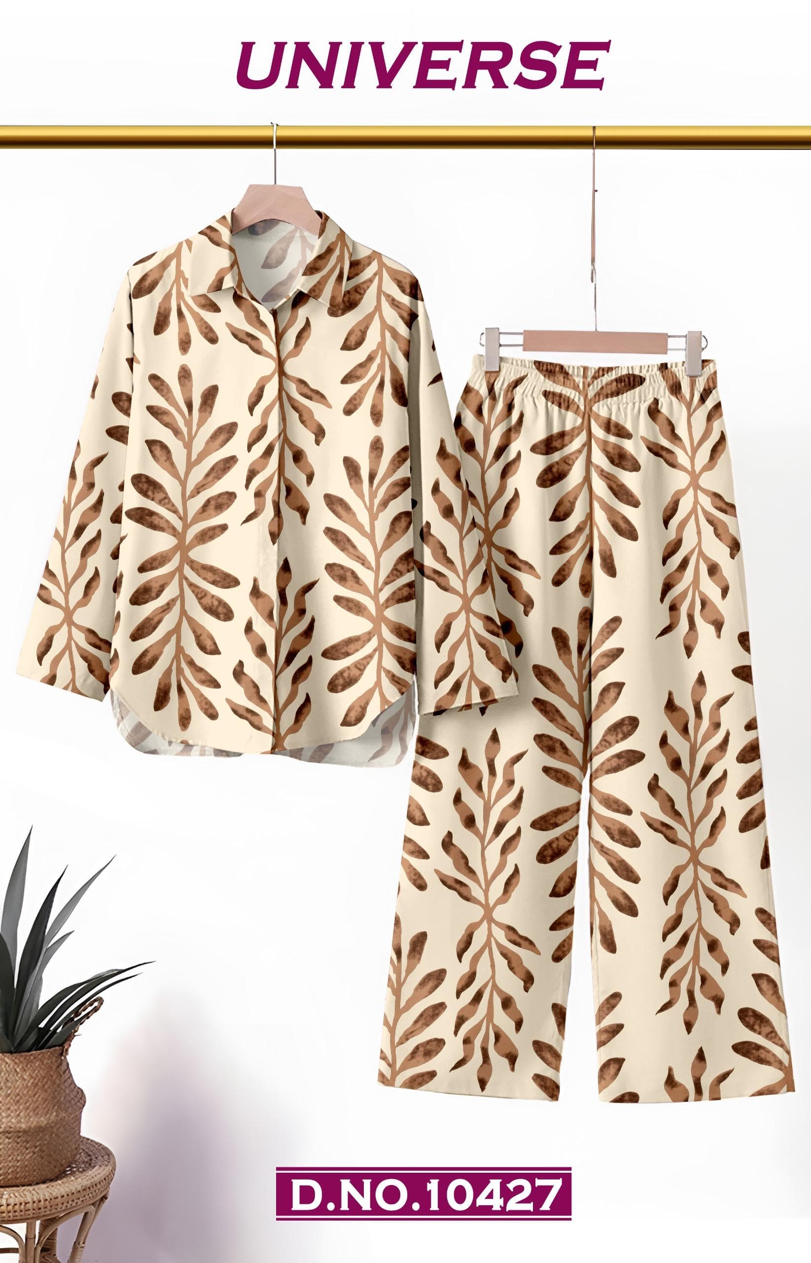 UNIVERSE ivory autumn leaf printed co-ord set fabric, D.No. 10427, by Vintage Fabric
